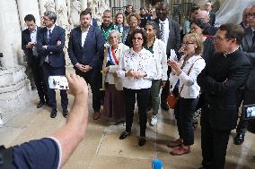 Rachida Dati Visits Rouen Cathedral Following Its Spire Fire