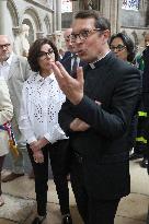 Rachida Dati Visits Rouen Cathedral Following Its Spire Fire