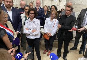 Rachida Dati Visits Rouen Cathedral Following Its Spire Fire