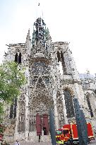 Rachida Dati Visits Rouen Cathedral Following Its Spire Fire