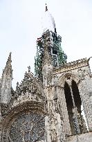 Rachida Dati Visits Rouen Cathedral Following Its Spire Fire