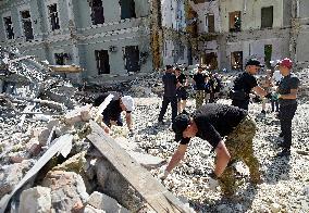 Ohmatdyt Childrens Hospital after Russian missile attack in Kyiv