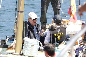 King Juan Carlos Enjoys His Stay In Sanxenxo By Going Sailing