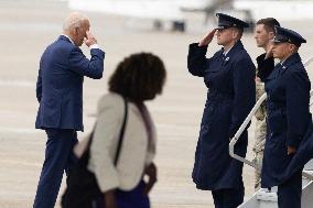 US President Joe Biden boards Air Force One at Joint Base Andrews, Maryland