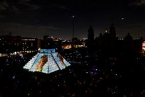 Replica Of The Pyramid Of Chichén Itzá And Videomapping In The Zócalo Of Mexico City