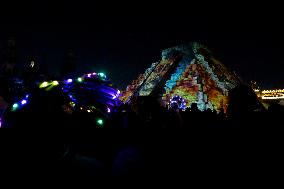 Replica Of The Pyramid Of Chichén Itzá And Videomapping In The Zócalo Of Mexico City