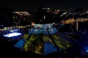 Replica Of The Pyramid Of Chichén Itzá And Videomapping In The Zócalo Of Mexico City