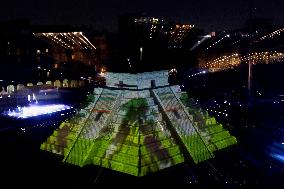 Replica Of The Pyramid Of Chichén Itzá And Videomapping In The Zócalo Of Mexico City