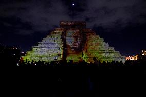 Replica Of The Pyramid Of Chichén Itzá And Videomapping In The Zócalo Of Mexico City