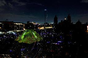 Replica Of The Pyramid Of Chichén Itzá And Videomapping In The Zócalo Of Mexico City