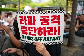 Protest Against Israel’s Attack On Gaza Strip By Palestinian Solidarity Group In Seoul