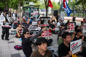 Protest Against Israel’s Attack On Gaza Strip By Palestinian Solidarity Group In Seoul