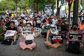 Protest Against Israel’s Attack On Gaza Strip By Palestinian Solidarity Group In Seoul