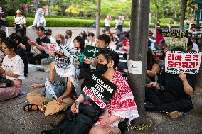 Protest Against Israel’s Attack On Gaza Strip By Palestinian Solidarity Group In Seoul