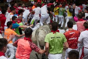 Seventh running of the bulls of the Fiestas de San Fermin 2024