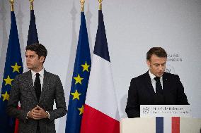 Emmanuel Macron during reception at Hotel de Brienne for Bastille Day Parade - Paris