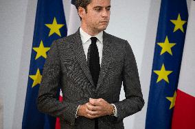 Emmanuel Macron during reception at Hotel de Brienne for Bastille Day Parade - Paris