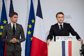 Emmanuel Macron during reception at Hotel de Brienne for Bastille Day Parade - Paris