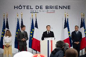 Emmanuel Macron during reception at Hotel de Brienne for Bastille Day Parade - Paris