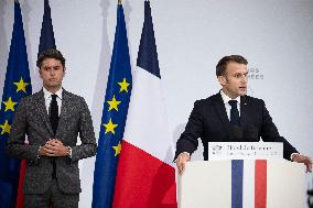 Emmanuel Macron during reception at Hotel de Brienne for Bastille Day Parade - Paris