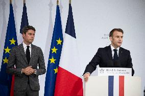 Emmanuel Macron during reception at Hotel de Brienne for Bastille Day Parade - Paris