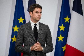 Emmanuel Macron during reception at Hotel de Brienne for Bastille Day Parade - Paris