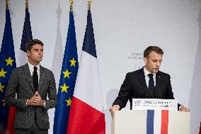 Emmanuel Macron during reception at Hotel de Brienne for Bastille Day Parade - Paris