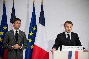 Emmanuel Macron during reception at Hotel de Brienne for Bastille Day Parade - Paris