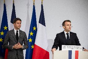 Emmanuel Macron during reception at Hotel de Brienne for Bastille Day Parade - Paris