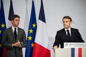 Emmanuel Macron during reception at Hotel de Brienne for Bastille Day Parade - Paris