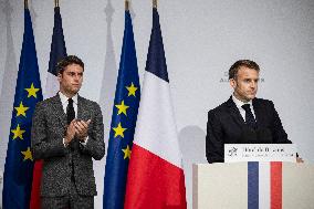 Emmanuel Macron during reception at Hotel de Brienne for Bastille Day Parade - Paris