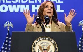 Vice President Of The United States Kamala Harris Speaks At 2024 Asian And Pacific Islander American Vote Town Hall In Philadelp