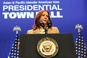 Vice President Of The United States Kamala Harris Speaks At 2024 Asian And Pacific Islander American Vote Town Hall In Philadelp