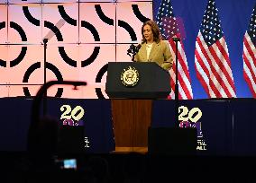 Vice President Of The United States Kamala Harris Speaks At 2024 Asian And Pacific Islander American Vote Town Hall In Philadelp