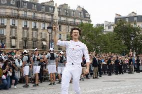 Olympic Torch flame Relay on the Bastille Place - Paris