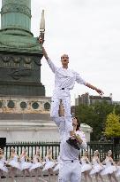 Olympic Torch flame Relay on the Bastille Place - Paris