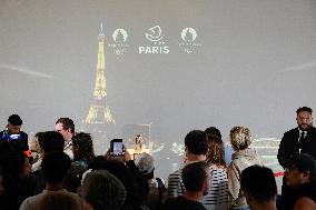 Paris 2024 - The Olympic Flame On Display At City Hall