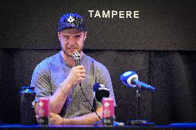 Captain of the Stanley Cup winner team Florida Panthers Alexander Barkov giving a presser