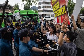 Protest Rally Condemning Japan’s Seizure Of Korean Company LINE In Seoul