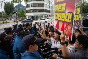 Protest Rally Condemning Japan’s Seizure Of Korean Company LINE In Seoul