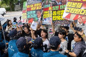 Protest Rally Condemning Japan’s Seizure Of Korean Company LINE In Seoul