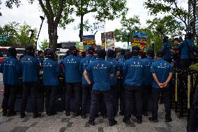 Protest Rally Condemning Japan’s Seizure Of Korean Company LINE In Seoul