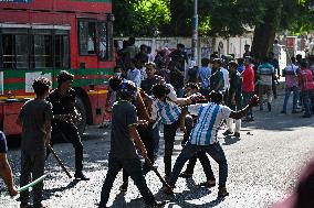 Clash Between Quota Protesters In Dhaka.