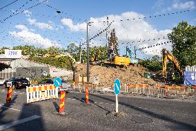 Construction work of a tunnel for pedestrians and cyclists