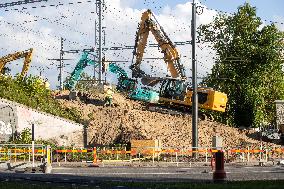 Construction work of a tunnel for pedestrians and cyclists