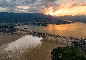 Three Gorges Dam Discharge Water in Yichang