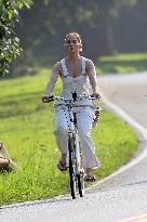 Jennifer Lopez On A Leisurely Bicycle Ride - The Hamptons