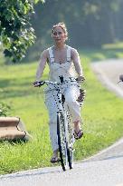 Jennifer Lopez On A Leisurely Bicycle Ride - The Hamptons