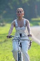 Jennifer Lopez On A Leisurely Bicycle Ride - The Hamptons