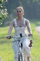 Jennifer Lopez On A Leisurely Bicycle Ride - The Hamptons